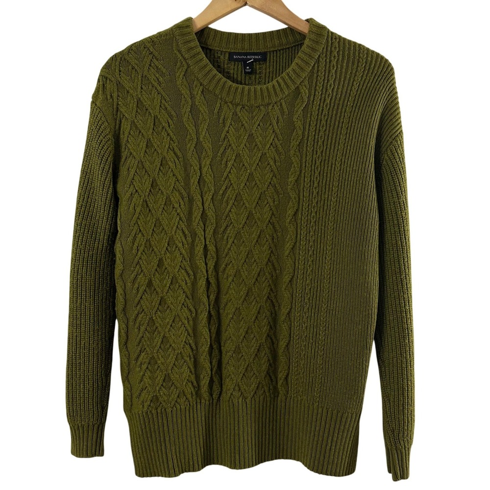 Banana Republic Womens Olive Green Mixed Cable Knit Wool Blend Sweater Size M
